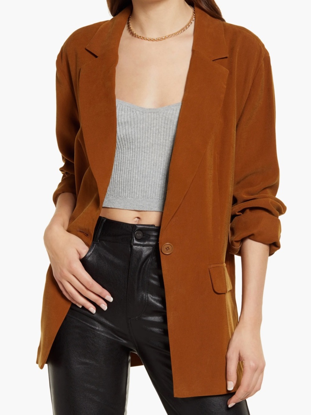 Open Edit Women's Rust Brown Single-Button Blazer Women’s XS